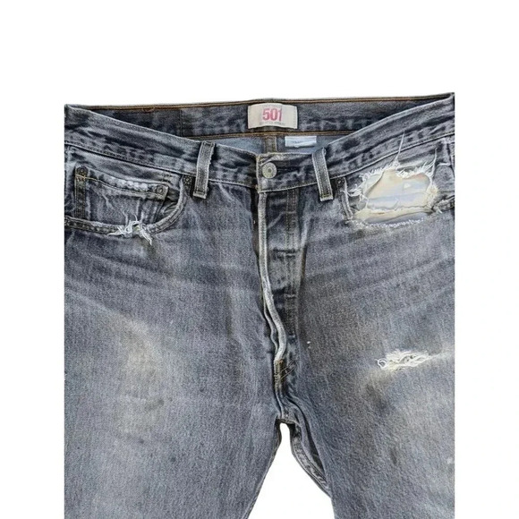 Levi's Vintage Red Tab Distressed Dirty Grunge Gray 501 Jeans Men's 32x32 Button - Picture 8 of 9